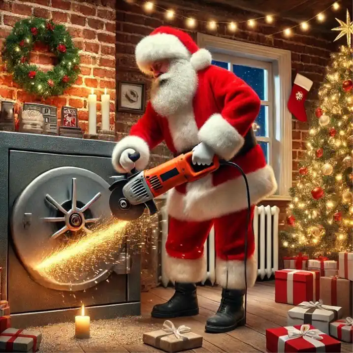 Weihnachtsmann flext Tresor